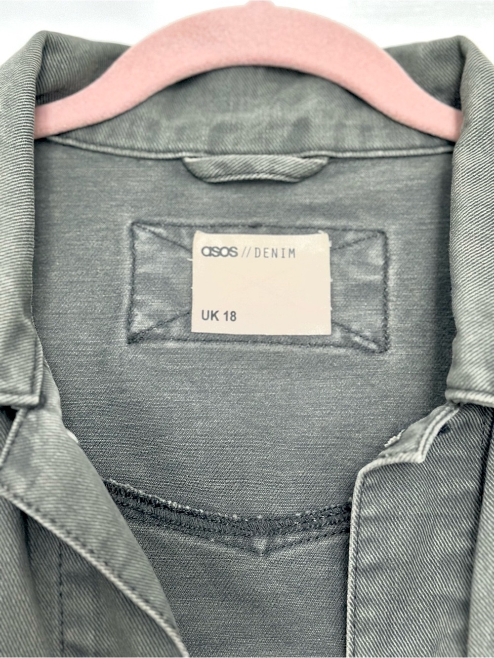 ASOS DIY Muted Green Vintage Wash Denim Jacket with Back Patch Design - Picture 4 of 8